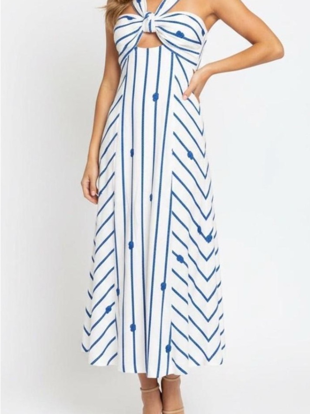 ANTONIO MELANI White & Navy Knot-Front Striped Maxi Dress